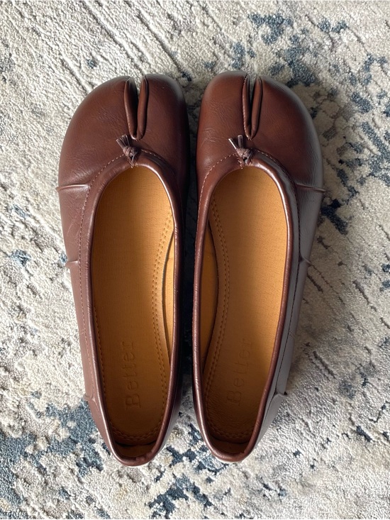 Better Shoes Shoes - Brown Genuine Leather Tabi Ballet Flats